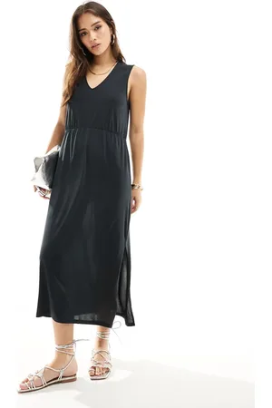 VILA Slinky v neck midi dress in