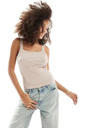 ASOS Chunky strap square neck cami in taupe