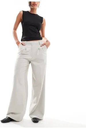 COLLUSION Relaxed wide leg tailored trousers in stone