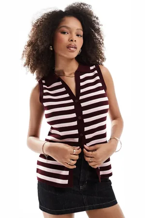 ASOS Knitted collared waistcoat in red and pink stripe