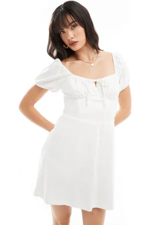 Hollister Short sleeve linen blend a-line mini dress with sweetheart neckline in