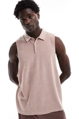 ASOS Relaxed tank vest with polo neck in towelling