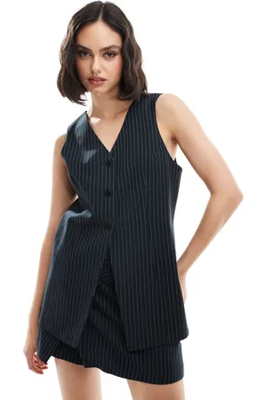 ASOS Tailored longline waistcoat in navy pinstripe
