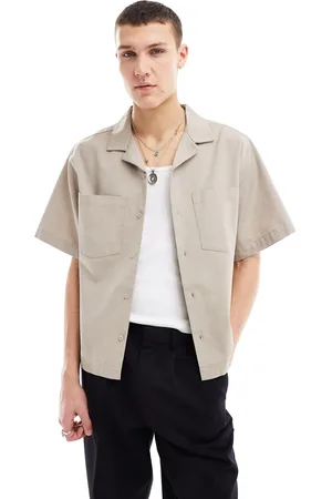 COLLUSION Ripstop revere short sleeve shirt in stone