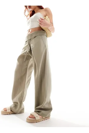 MANGO Fold over straight leg trousers in khaki