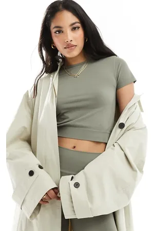 Miss Selfridge Seamless short sleeve t-shirt co-ord in khaki