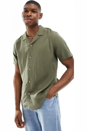 New Look Short sleeve linen blend shirt in dark khaki