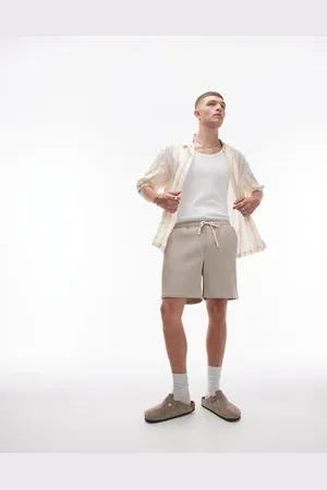 Topman Co-ord plisse shorts in stone