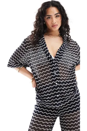 EDITED the label Crochet look relaxed shirt co-ord in black and cream stripe