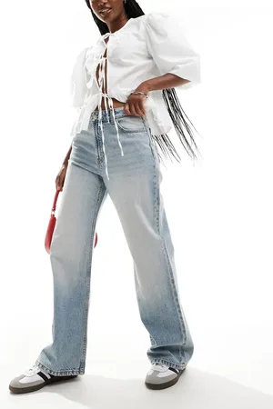 Bershka High waisted baggy wide leg jeans in dirty light wash