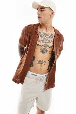 Hollister Short sleeve open stitch knit shirt in rust