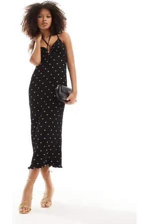 Never Fully Dressed Cross neck gold fleck plisse midaxi dress in