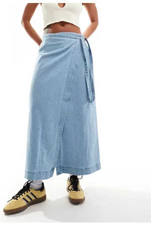VERO MODA Denim maxi wrap skirt in light
