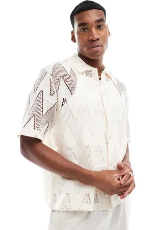Bershka Crochet diamond shirt in ecru