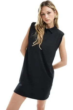 ASOS Placket shoulder pad sleeveless mini dress in cupro navy