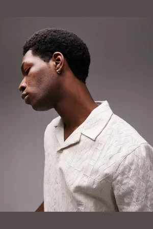 Topman Short sleeve all over embroidered shirt in stone