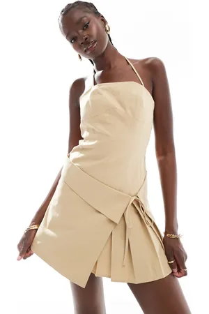 Extro & Vert Strappy tie skirt mini dress in stone