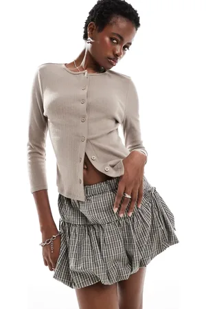 COLLUSION Cropped sleeve pointelle cardigan in