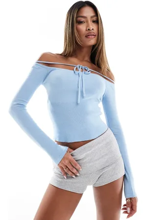Edikted Jane Tie Front Knit Top in baby