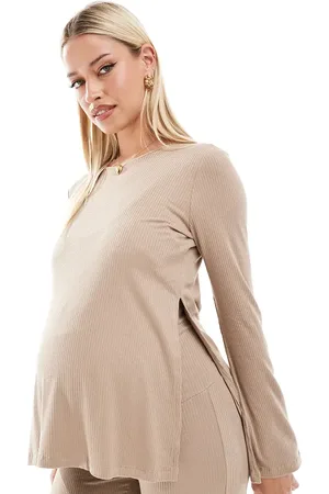 Mama;licious Mamalicious Maternity split seam top co-ord in beige