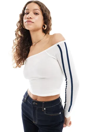 Motel Gavya stripe sleeve off shoulder top in