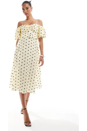 River Island Polka dot puff sleeve midi dress in