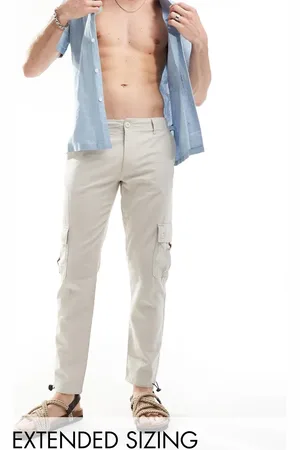 ASOS Tapered cargo linen trouser in washed stone