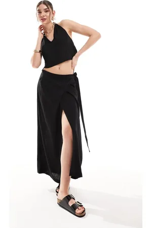 JJXX Co-ord linen mix wrap maxi skirt in