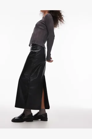 Topshop Faux leather clean panel midi skirt in