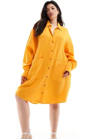 ASOS ASOS DESIGN Curve double cloth oversized shirt dress with dropped pockets in tangerine
