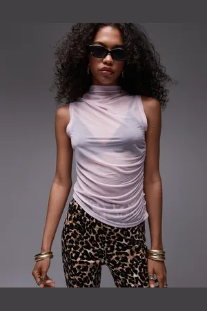Topshop Asymmetric sheer sleeveless top in