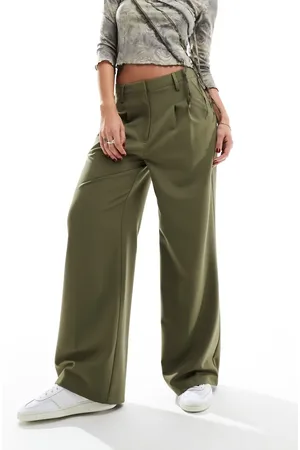 COLLUSION Relaxed wide leg tailored trousers in olive