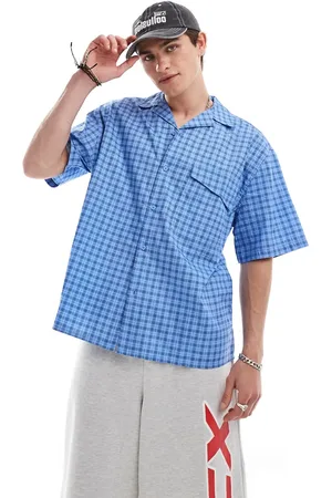 COLLUSION Oversized poplin revere short sleeve shirt in check