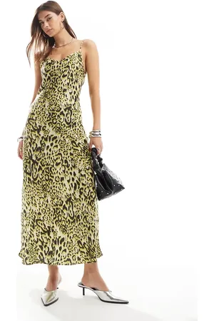 AllSaints Bryony satin midi dress in leopard print