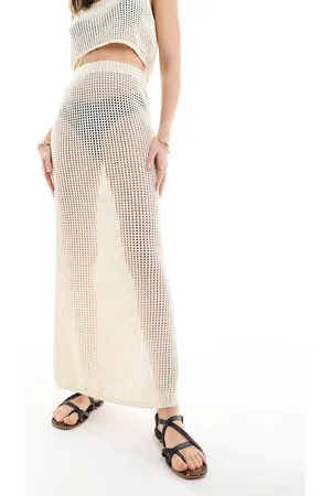 JJXX Co-ord crochet maxi skirt in beige