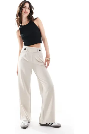JDY Button detail wide leg dad trousers in stone