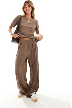 VILA Wide leg plisse trouser co-ord in