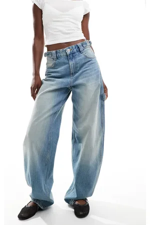 Bershka Adjustable waist carpenter jeans in mid wash