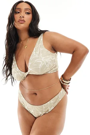 ASOS Curve twist front crop bikini top in tonal floral