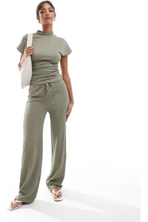 VILA Stretch wide leg trouser co-ord in taupe