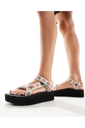 Teva Universal flatform sandals in cream crochet
