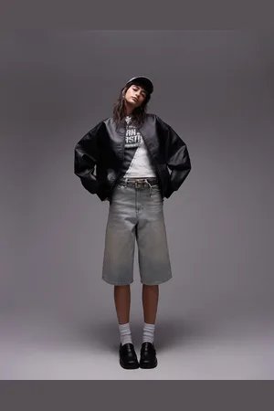 Topshop Faux leather oversized bomber jacket in