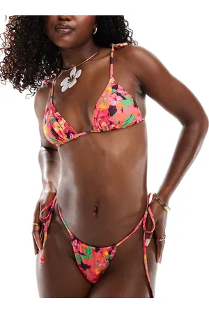 Reclaimed Triangle bikini top with beads in blurred floral print