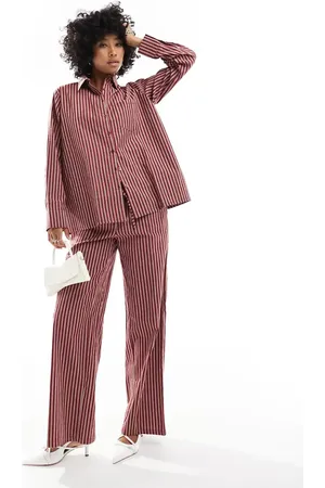 Motel Lirura striped low rise trouser in burgundy