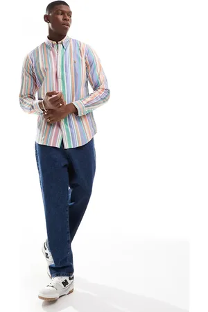 Ralph Lauren Icon logo multi stripe oxford shirt in orange/