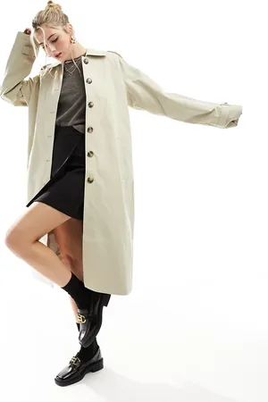 VILA Trench coat with button front detail in stone