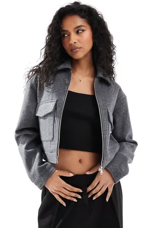 Bershka Boxy wool jacket in dark
