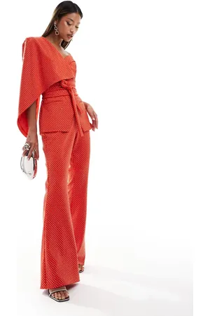 Lavish Alice Crystal embellished classic cape blazer in red