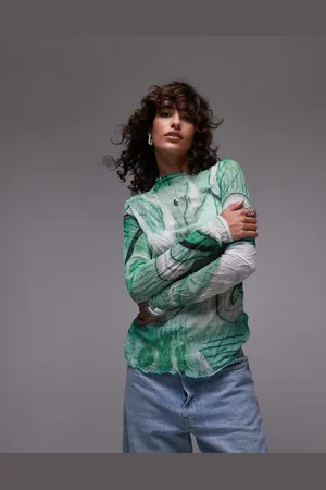 Topshop Abstract crinkle long sleeve top in