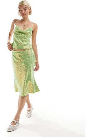 Labelrail X Olivia Grace Herring sequin flippy knee length midi skirt co-ord in
